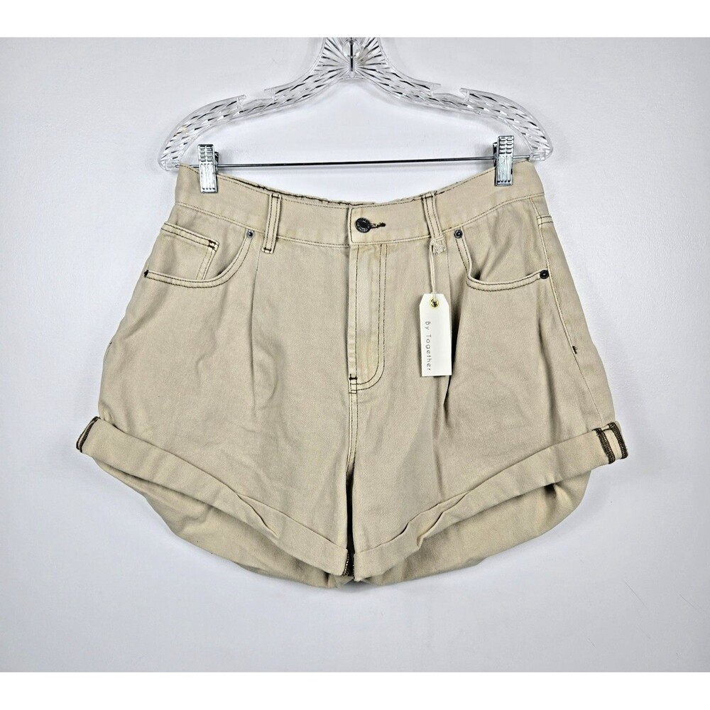 By Together Women's Size Large Beige Denim Cotton Shorts NWT